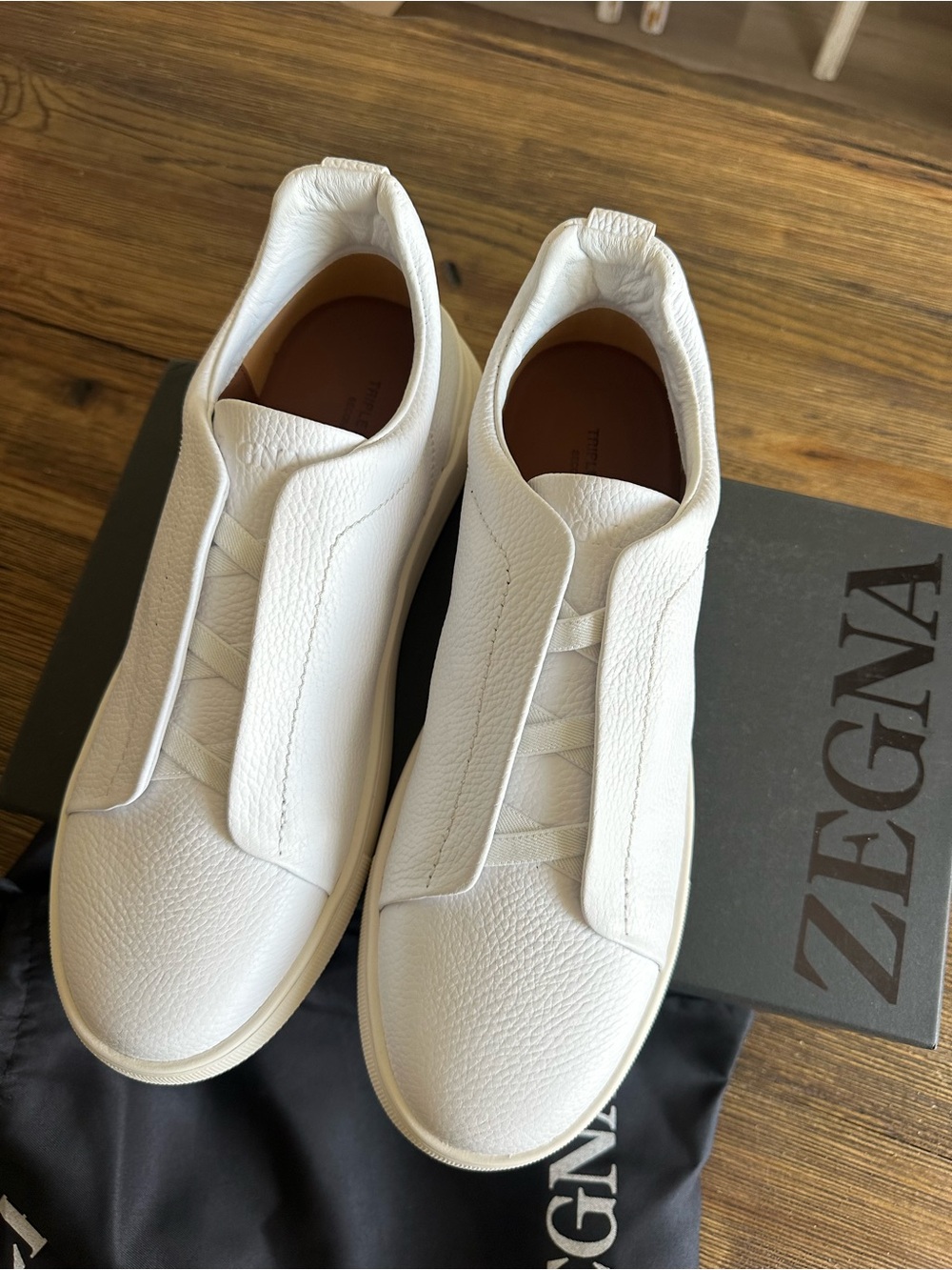 Ermenegildo Zegna White Leather Slip-On Sneakers for Men